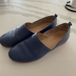 Navy Blue Poppy Barley At Leisure Slip-On Leather Flats Limited Edition
